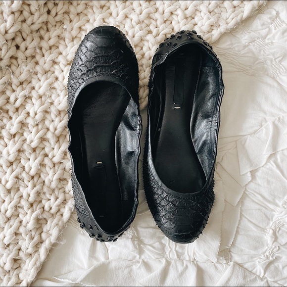 BCBGMaxAzria Shoes - BCBG black leather flats with studs size 9